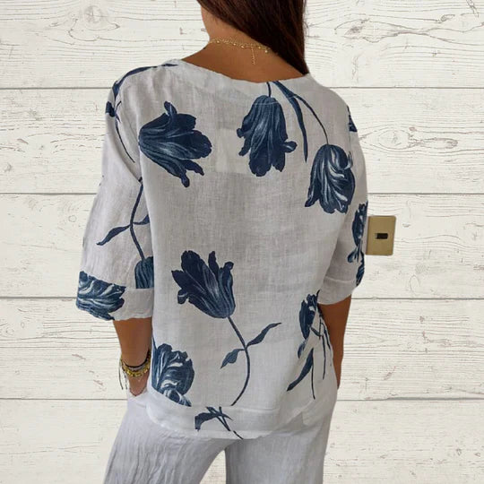Thelma™ - Printed tunic top with V-neckline