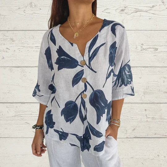 Thelma™ - Printed tunic top with V-neckline