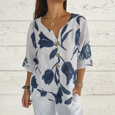 Thelma™ - Printed tunic top with V-neckline