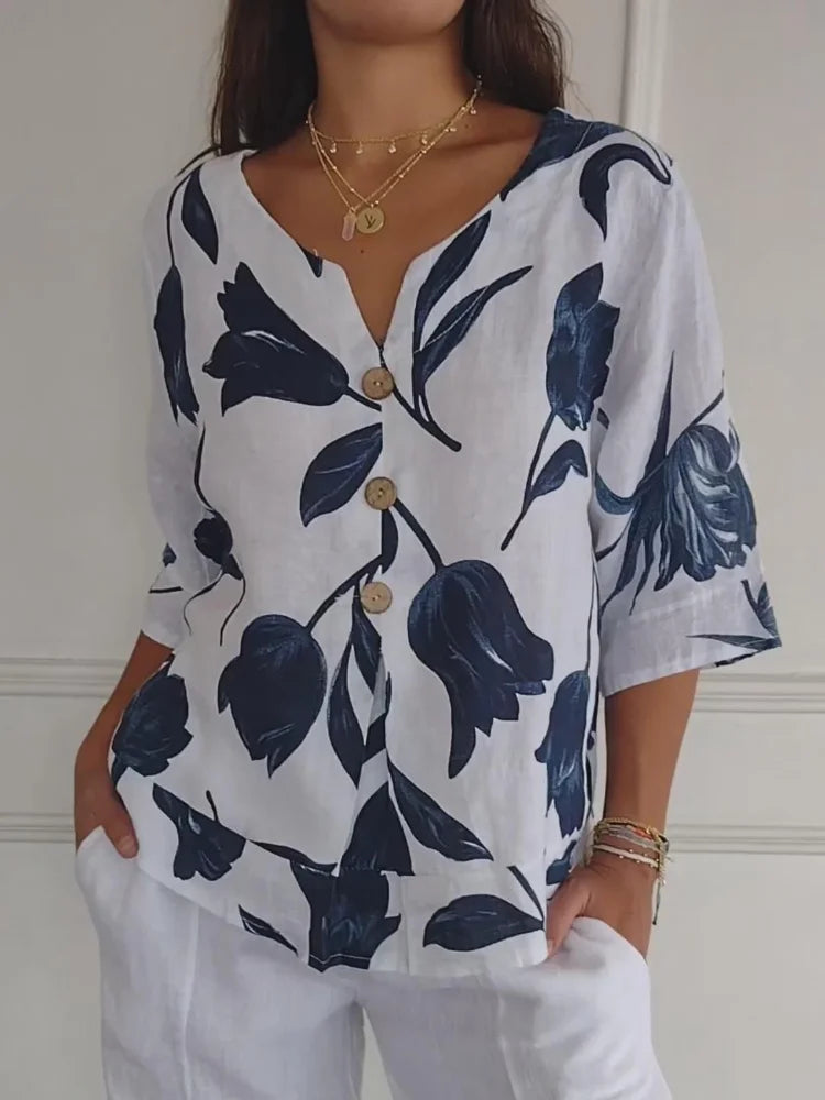 Thelma™ - Printed tunic top with V-neckline