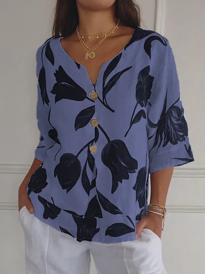 Thelma™ - Printed tunic top with V-neckline
