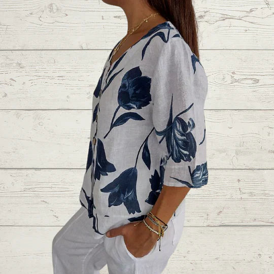 Thelma™ - Printed tunic top with V-neckline