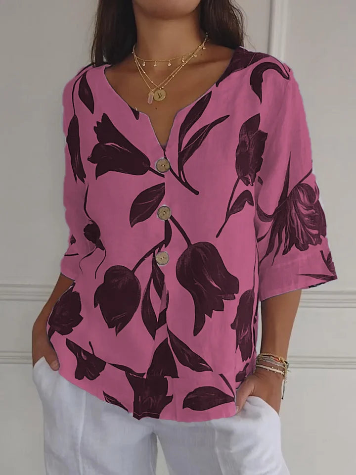 Thelma™ - Printed tunic top with V-neckline